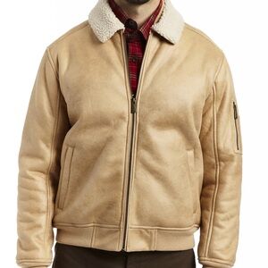 RAINFOREST Tan Bomber Jacket with Shearling Collar
